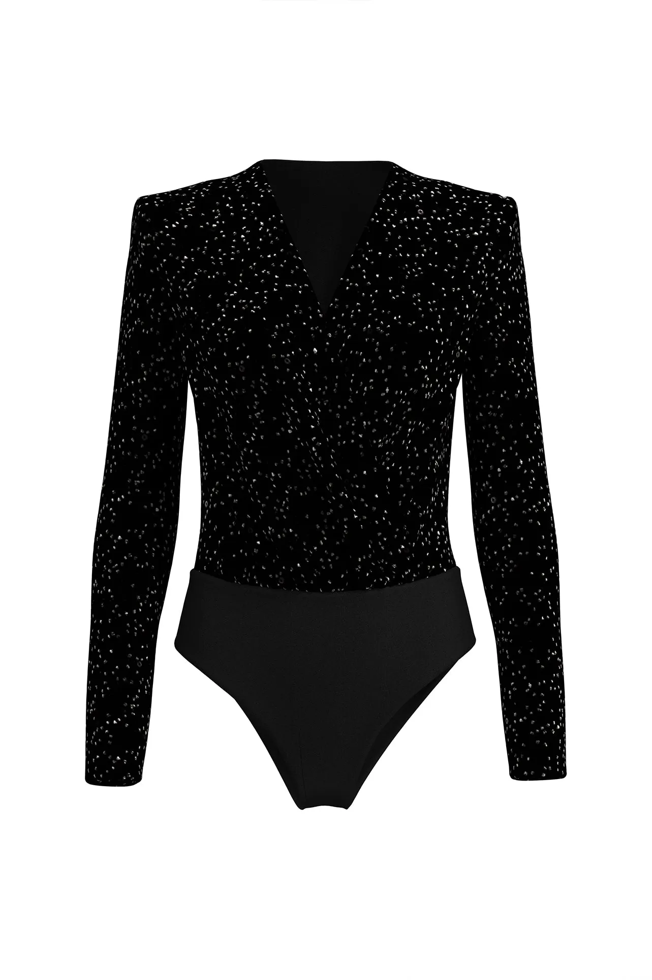 V-NECKLINE BODYSUIT IN BLACK VELET