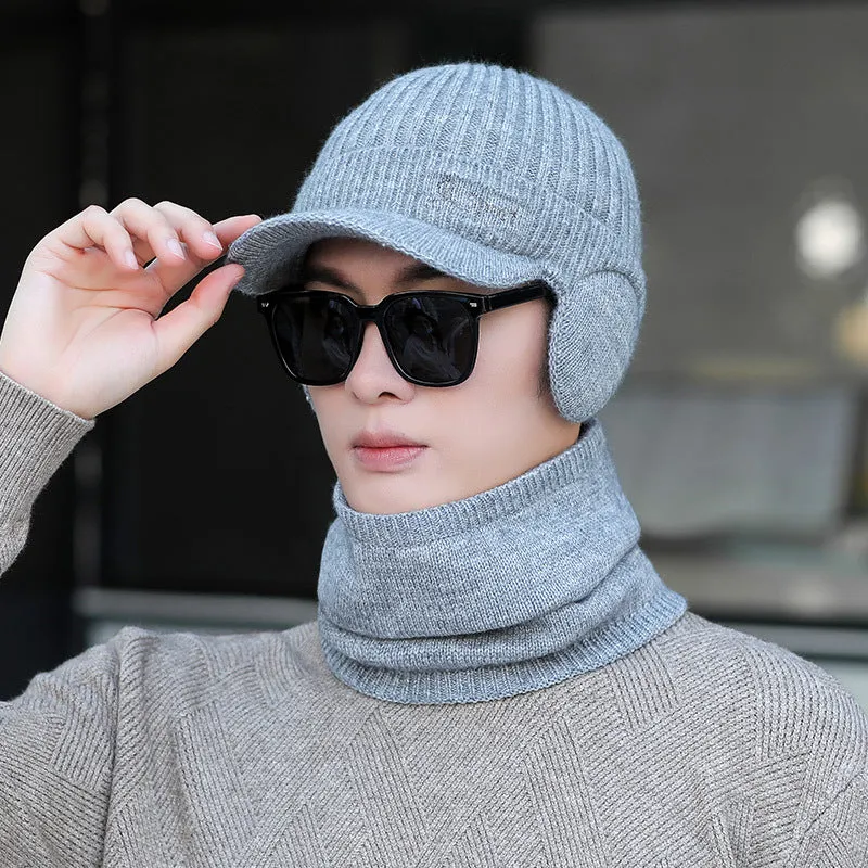 Warm Winter Knit Beanie Hats Fleece-Lined Men's Ear Protection Student Windproof Cycling Scarf Unisex