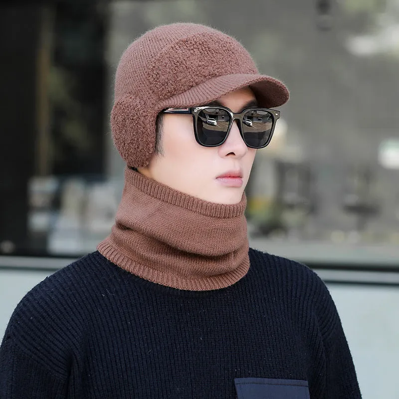 Warm Winter Knit Beanie Hats Fleece-Lined Men's Ear Protection Student Windproof Cycling Scarf Unisex