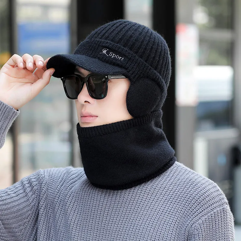 Warm Winter Knit Beanie Hats Fleece-Lined Men's Ear Protection Student Windproof Cycling Scarf Unisex