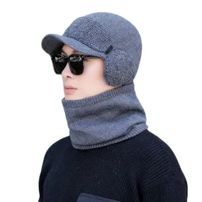 Warm Winter Knit Beanie Hats Fleece-Lined Men's Ear Protection Student Windproof Cycling Scarf Unisex