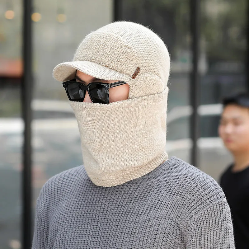 Warm Winter Knit Beanie Hats Fleece-Lined Men's Ear Protection Student Windproof Cycling Scarf Unisex