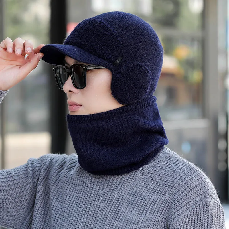 Warm Winter Knit Beanie Hats Fleece-Lined Men's Ear Protection Student Windproof Cycling Scarf Unisex