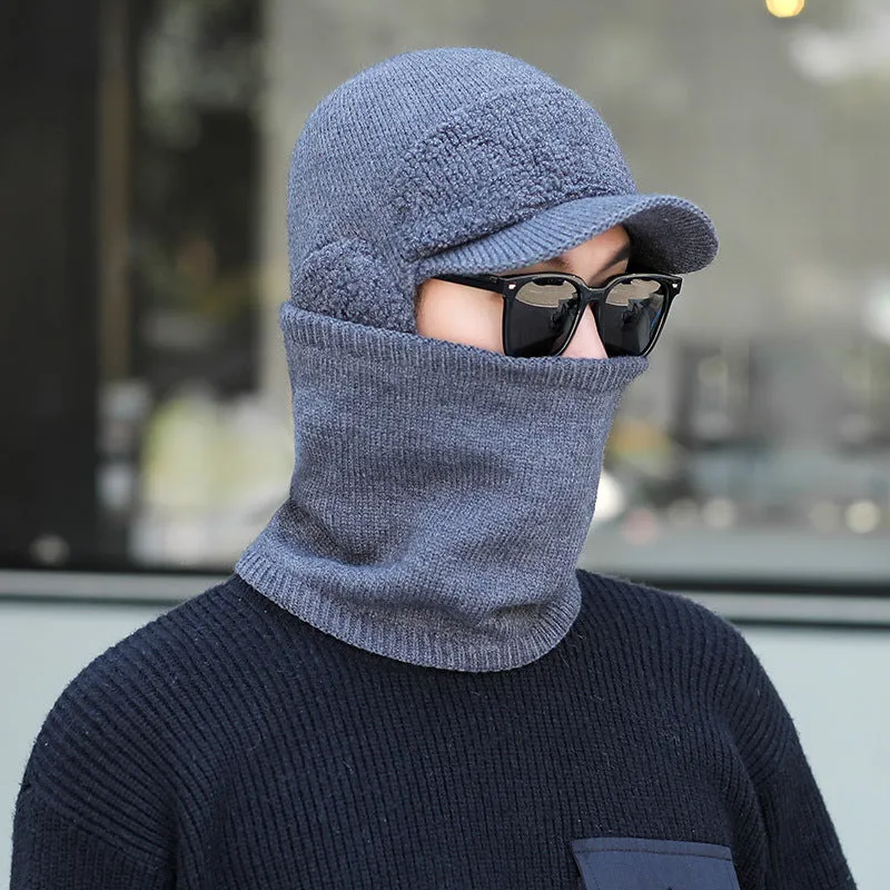 Warm Winter Knit Beanie Hats Fleece-Lined Men's Ear Protection Student Windproof Cycling Scarf Unisex