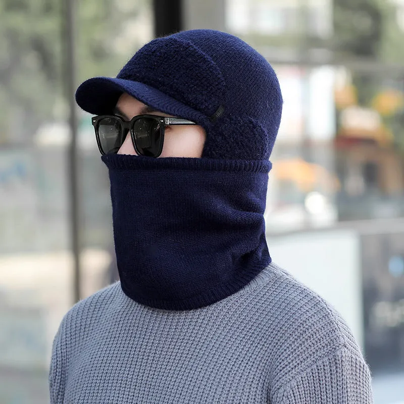 Warm Winter Knit Beanie Hats Fleece-Lined Men's Ear Protection Student Windproof Cycling Scarf Unisex