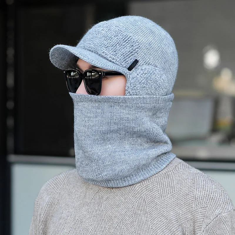 Warm Winter Knit Beanie Hats Fleece-Lined Men's Ear Protection Student Windproof Cycling Scarf Unisex