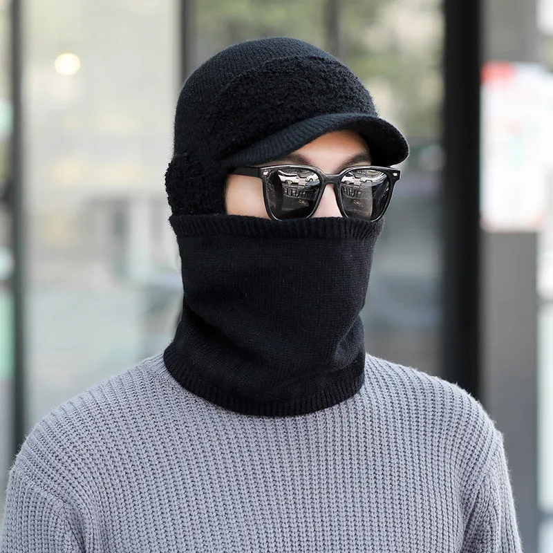 Warm Winter Knit Beanie Hats Fleece-Lined Men's Ear Protection Student Windproof Cycling Scarf Unisex