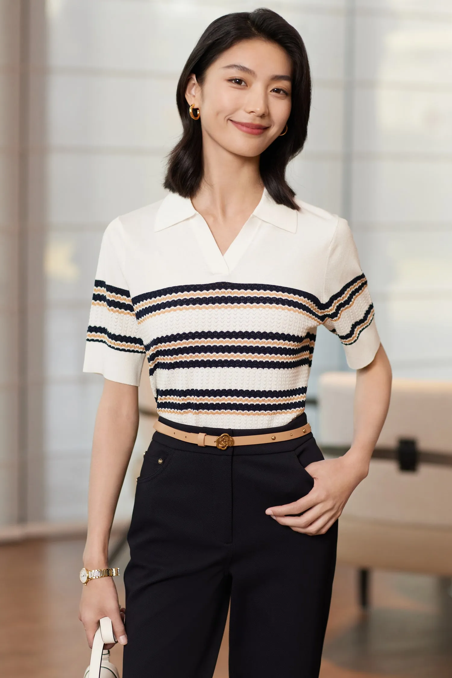 YAYING Striped Short Sleeve Knitwear
